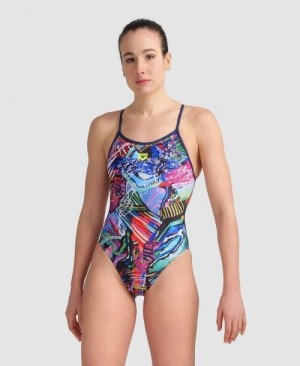 Arena Allover Lace Back One Piece Navy / Multicolor | 698042-CES