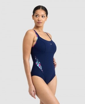 Arena Bodylift Francy Panel Strap Back One Piece Navy / Rose Multicolor | 378265-RKQ