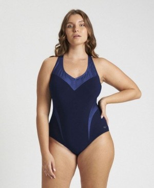 Arena Isabel Light Cross Back One Piece Plus Navy / Light Blue | 271586-FPC