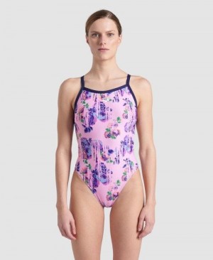 Arena Rose Textures Xcross Back One Piece Rose | 146578-RHQ