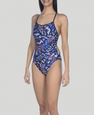 Arena Usa Allover Booster Back One Piece Navy Multicolor / Black | 953486-MGX