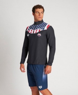 Arena Usa Swimming Team Kit Half Zip Shirt Black | 091347-OWX