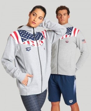 Arena Usa Swimming Team Kit Hooded Zip Jacket Grey | 123689-TIK