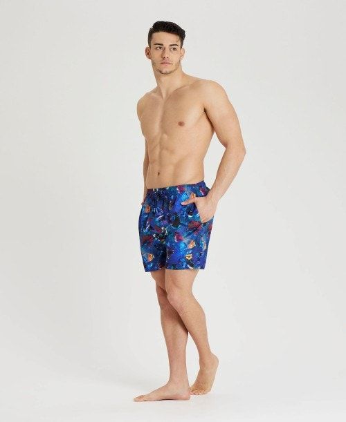 Arena Allover Print Beach Boxer Black Multicolor | 512460-PIY