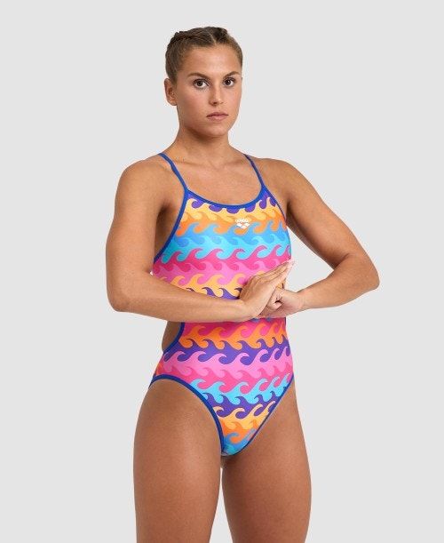 Arena Allover Reversible Challenge Back One Piece Blue Multicolor | 473105-TPI