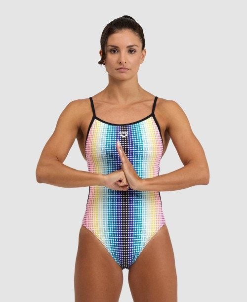 Arena Circle Stripe Lace Back One Piece Black / Multicolor | 769210-KOL