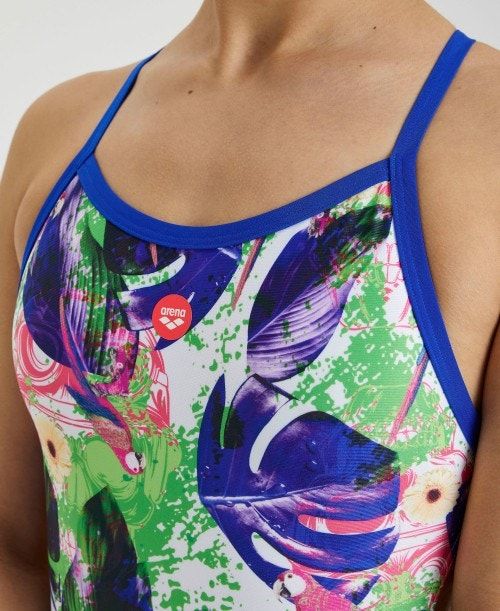 Arena Crazy Allover Print Xcross Back One Piece Blue / Multicolor | 918036-VCY