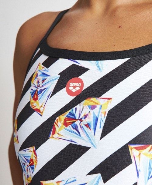 Arena Crazy Diamonds Challenge Back One Piece Black / White Multicolor | 571340-JMD