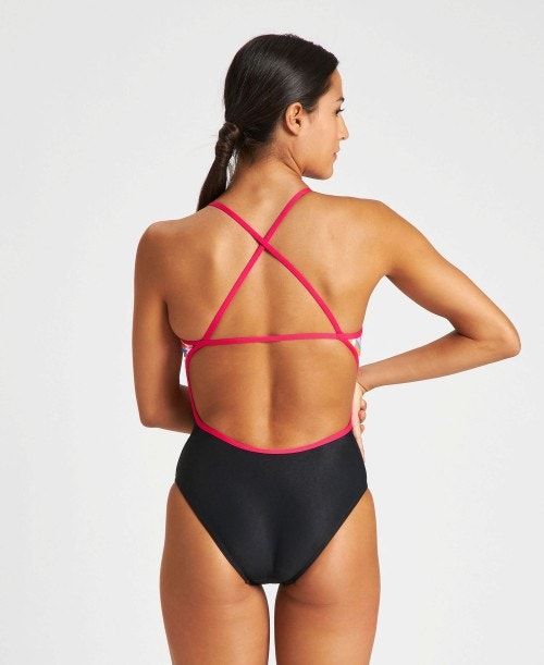 Arena Dots & Half Accelerate Back One Piece Black / Rose | 583026-APH