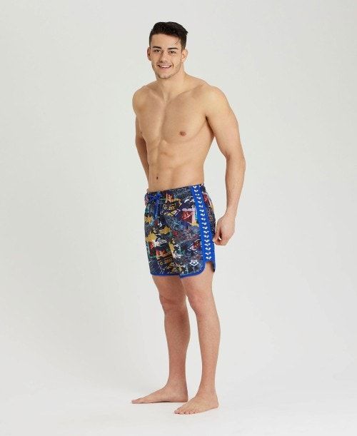 Arena Icons Allover Print Beach Boxer Blue Multicolor / Blue | 436120-YRP