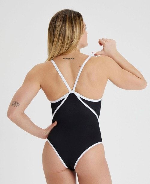 Arena Icons Solid Super Free Back One Piece Black / White | 305621-HDI