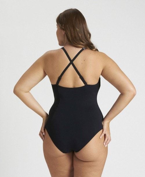 Arena Isabel Light Cross Back One Piece Plus Black / White | 321049-OCJ