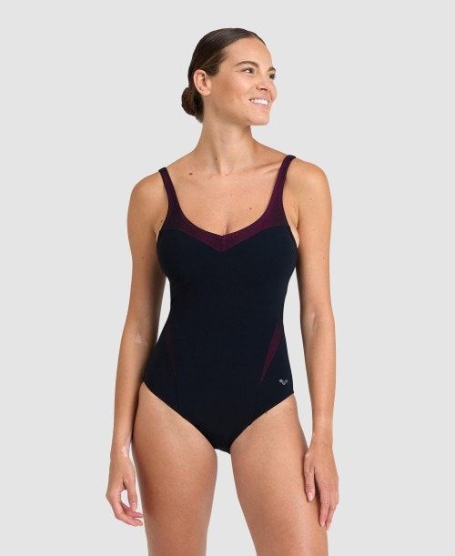 Arena Isabel Lightcross Back One Piece Black / Rose Purple | 745381-HPU