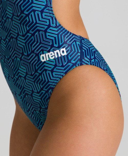 Arena Kikko Challenge Back One Piece Navy / Multicolor Green | 081475-HCO