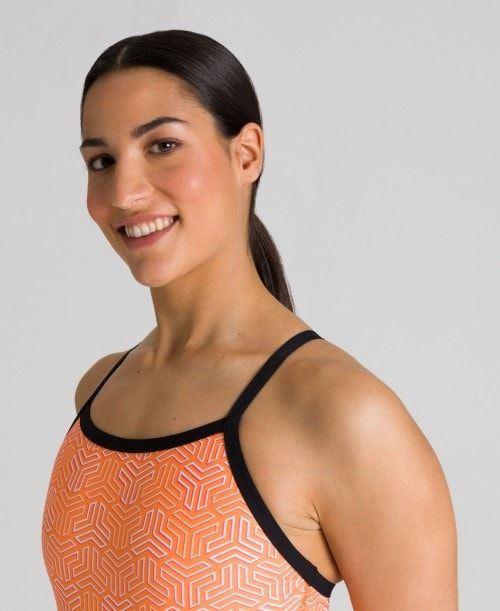 Arena Kikko Light Drop Back One Piece Black / Multicolor Orange | 451387-EIU