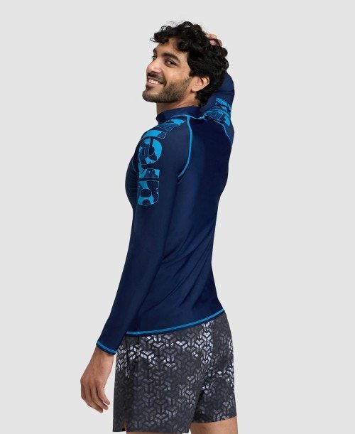 Arena Long Sleeve Rash Guard Navy / Turquoise | 523178-XDY