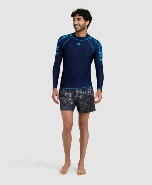 Arena Long Sleeve Rash Guard Navy / Turquoise | 523178-XDY