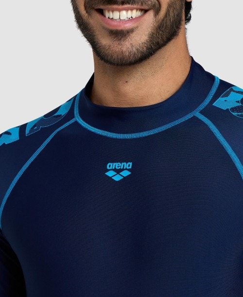 Arena Long Sleeve Rash Guard Navy / Turquoise | 523178-XDY