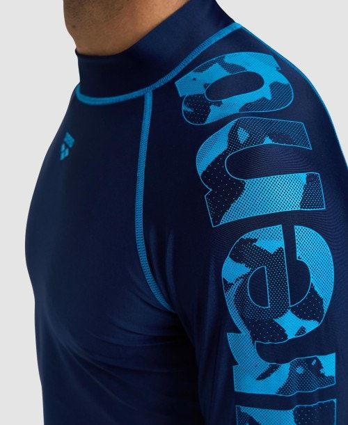 Arena Long Sleeve Rash Guard Navy / Turquoise | 523178-XDY