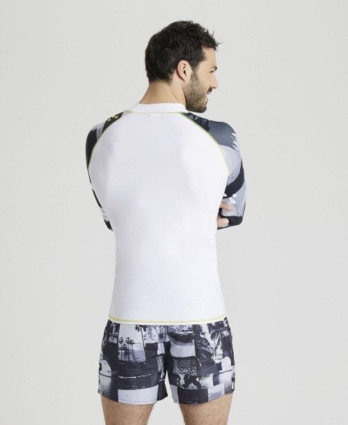 Arena Long Sleeves Allover Rash Vest White / Grey Multicolor | 436950-MQV