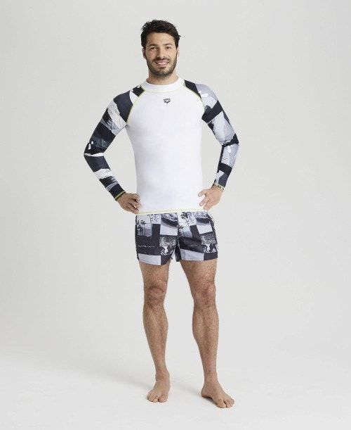 Arena Long Sleeves Allover Rash Vest White / Grey Multicolor | 436950-MQV