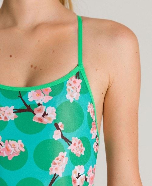 Arena Polka Cherry Challenge Back One Piece - Maxlife Green / Pink | 279583-JTD