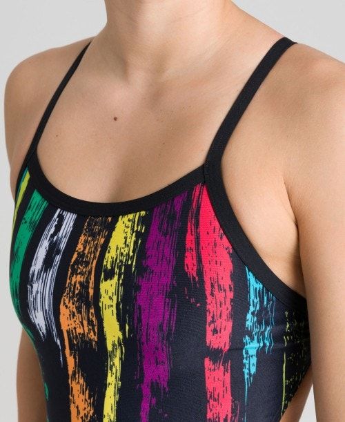 Arena Team Painted Stripes Challenge Back One Piece Black / Multicolor Yellow | 862571-KAG