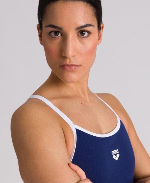 Arena Team Stripe Super Fly Back One Piece Navy / White | 139576-WGB