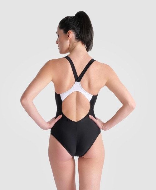 Arena Threefold V Back One Piece Black / White | 856172-FZH