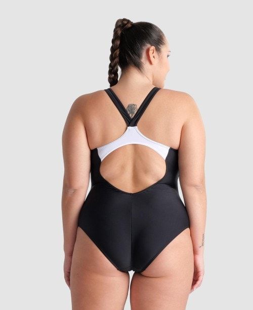 Arena Threefold V Back Plus One Piece Black / White | 158679-YWT