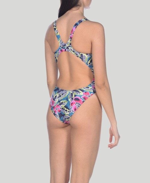 Arena Tropical Sketch Swim Tech One Piece Green / Multicolor | 158249-LIA