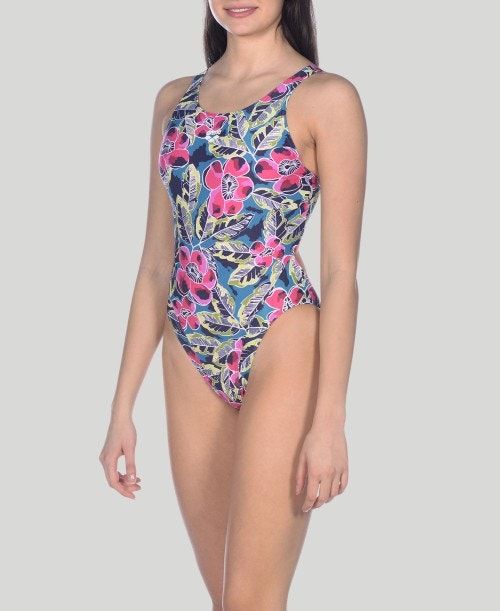 Arena Tropical Sketch Swim Tech One Piece Green / Multicolor | 158249-LIA