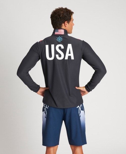 Arena Usa Swimming Team Kit Half Zip Shirt Black | 091347-OWX