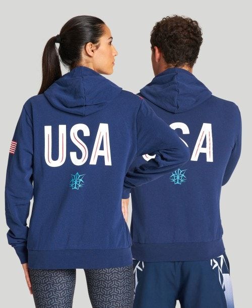 Arena Usa Swimming Team Kit Hooded Zip Jacket Navy | 194832-JPZ