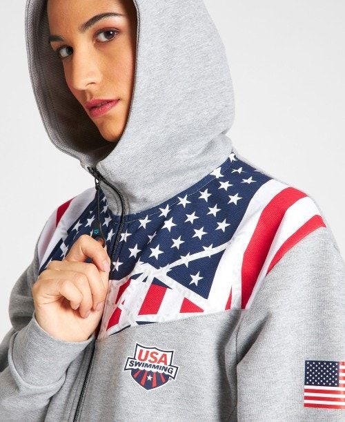 Arena Usa Swimming Team Kit Hooded Zip Jacket Grey | 123689-TIK