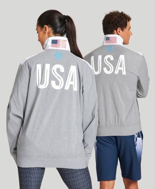 Arena Usa Swimming Team Kit Og Demin Warm Up Jacket Grey Blue | 102748-HUV