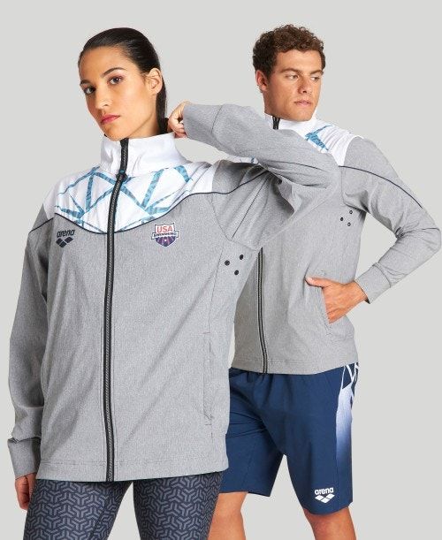 Arena Usa Swimming Team Kit Og Demin Warm Up Jacket Grey Blue | 102748-HUV