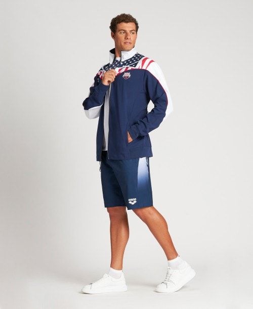 Arena Usa Swimming Team Kit Warm Up Jacket Navy / White | 687059-SCR