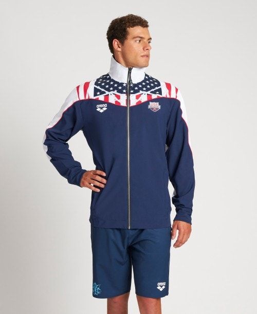 Arena Usa Swimming Team Kit Warm Up Jacket Navy / White | 687059-SCR